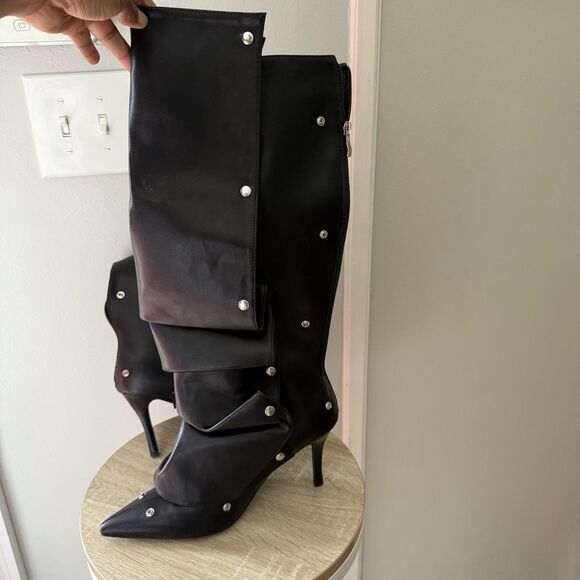 Eusibb Slouch Pointed Toe Knee High Boots Stiletto 8.5 Heel Pull On Convertible - Picture 5 of 17